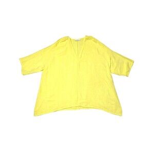 BRYN WALKER Yellow Cotton Tunic Top Medium Pullover Lightweight Asymmetrical Hem